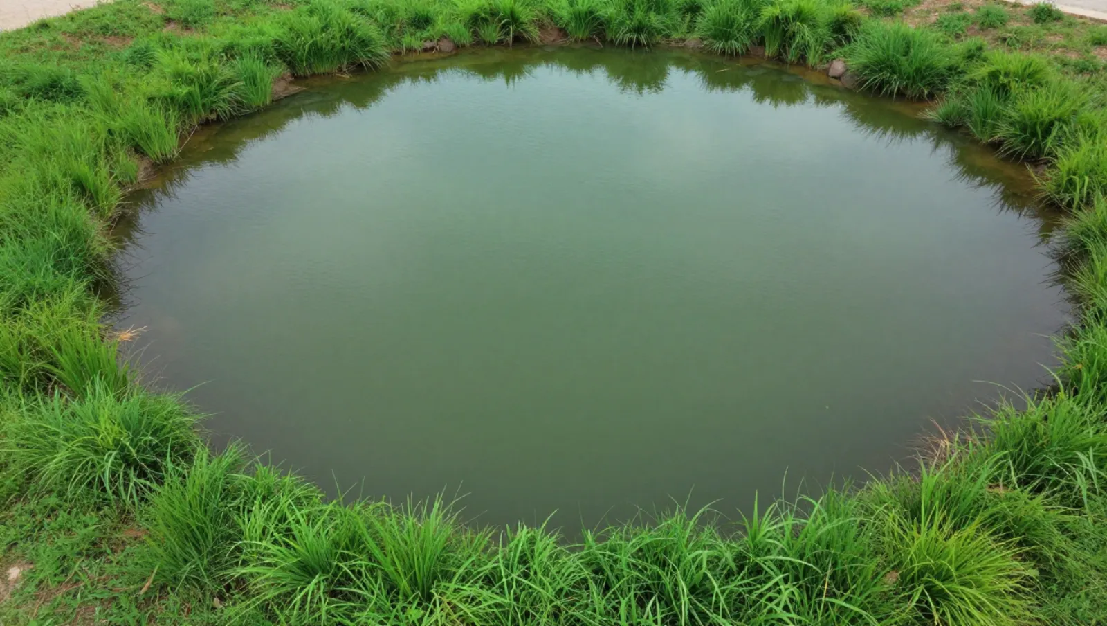 Grassy terrain surrounds a calm circular pond; no machinery or construction work visible — Daniel Dean Land Clearing, Southeast Texas