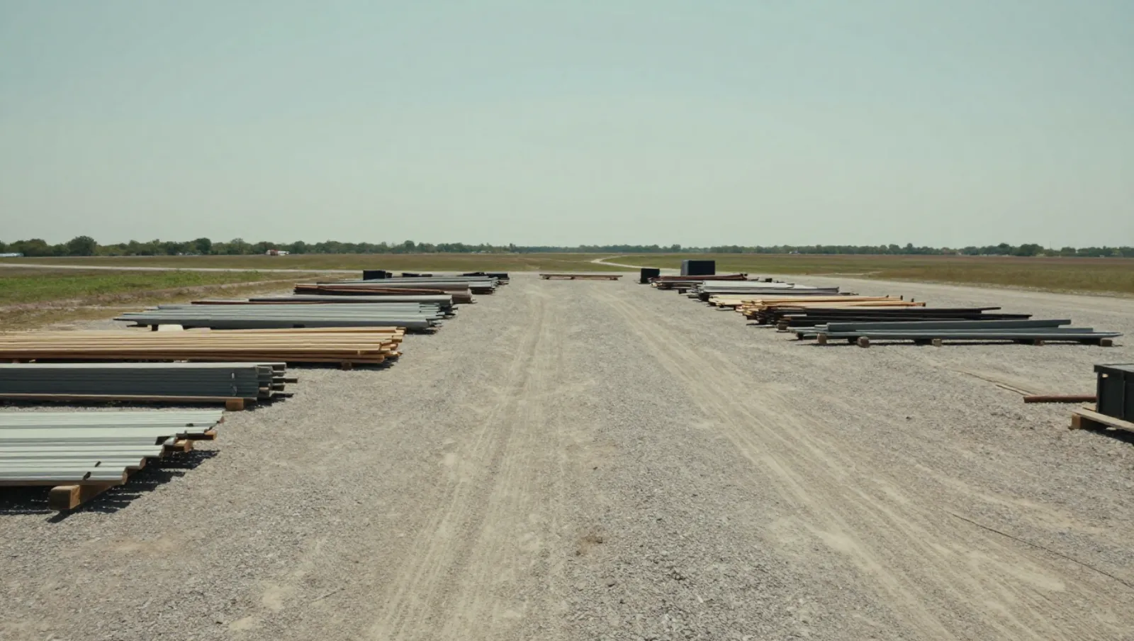 How Expansive Clay Soil Damages Foundations Stacked metal beams and wooden planks rest on a gravel terrain, prepared for construction work — Daniel Dean Land Clearing, Southeast Texas