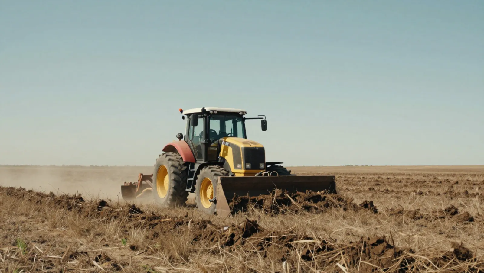 How Much Does It Cost to Clear Land? 2025 Pricing Guide Yellow tractor plows brown earth in a dry open field — Daniel Dean Land Clearing, Southeast Texas