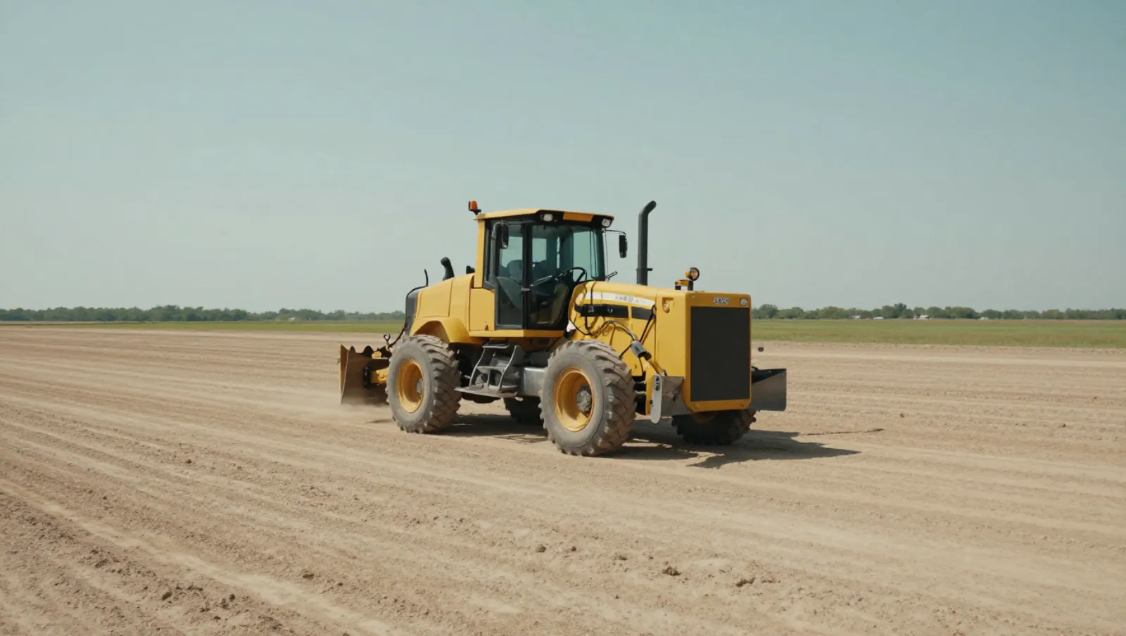 Yellow bulldozer grades soil on a plowed dirt field — Daniel Dean Land Clearing, Southeast Texas