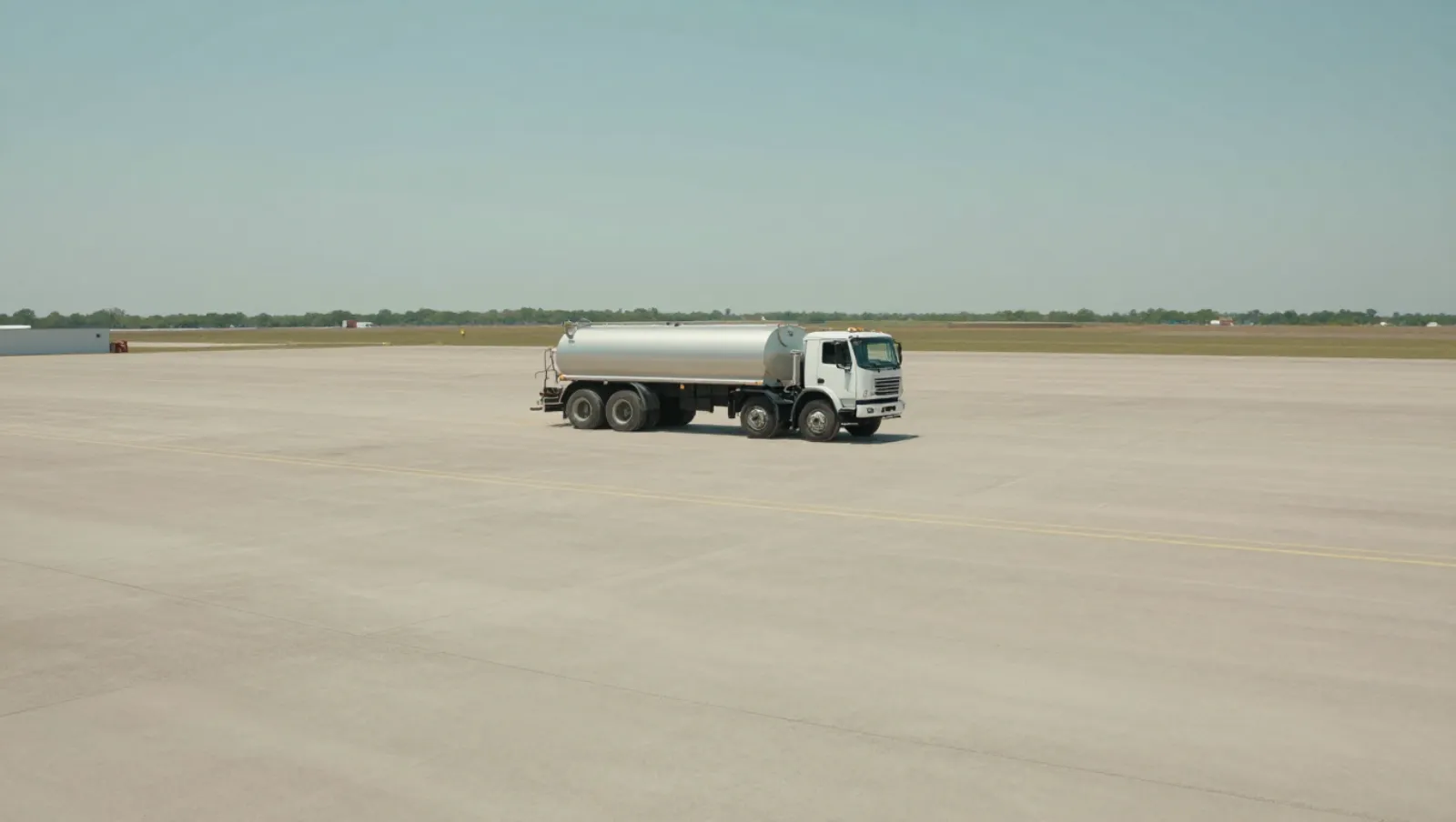 A tanker truck transports fuel across a flat airport tarmac — Daniel Dean Land Clearing, Southeast Texas