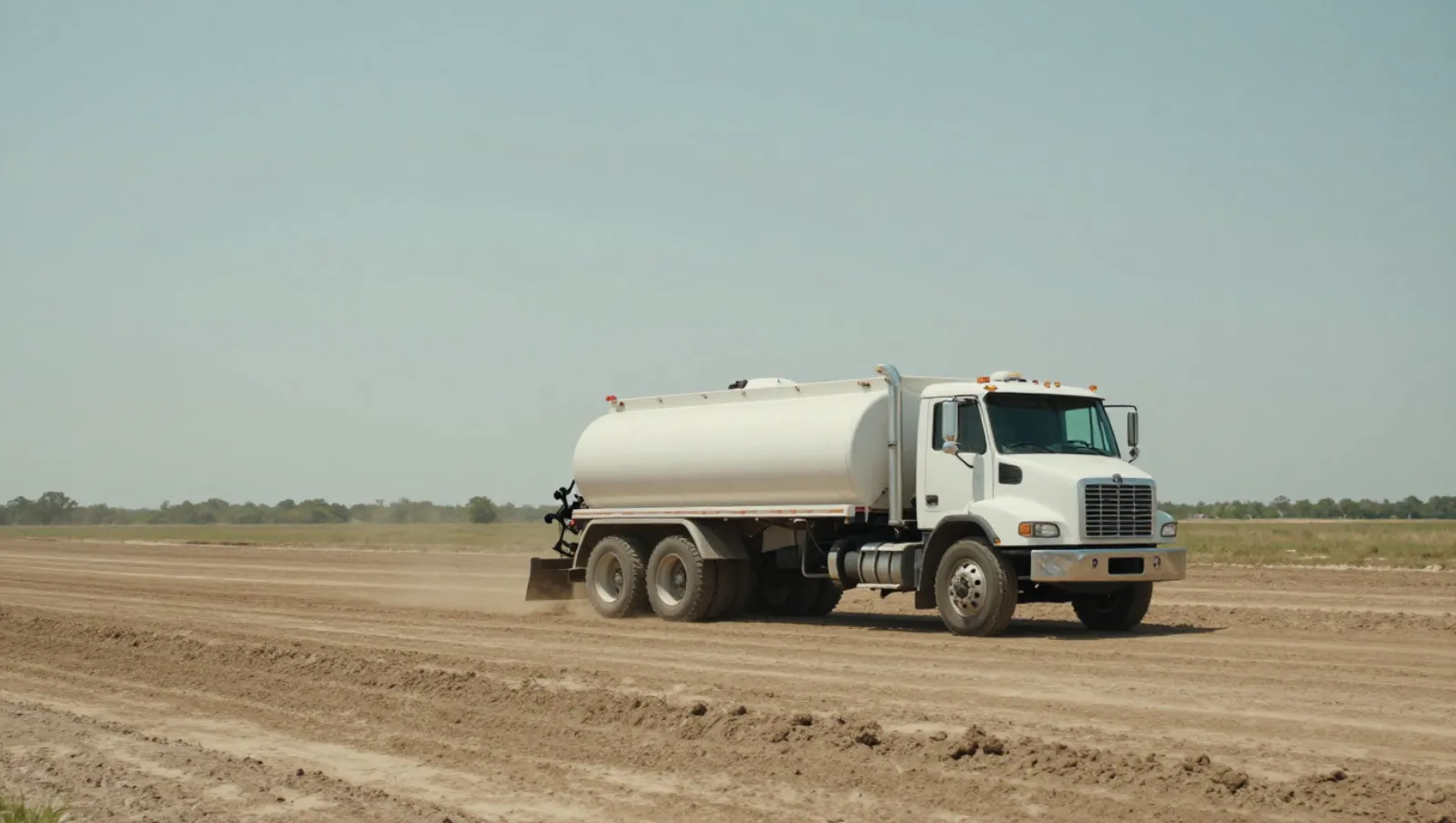 Excavation Contractor for Large Acreage Projects in Texas A white agricultural tanker truck spreads liquid across a plowed dirt field — Daniel Dean Land Clearing, Southeast Texas