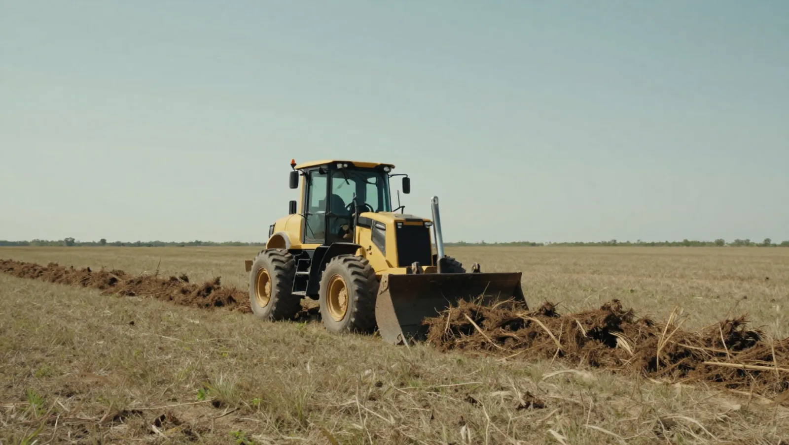 Texas Land Clearing Near Me: Key Facts for Property Owners Yellow tractor moves dirt across a dry grass field — Daniel Dean Land Clearing, Southeast Texas
