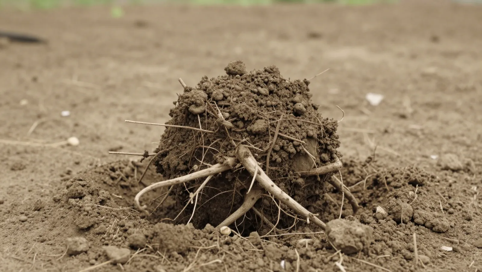 Plowed soil mound with roots lies on cultivated terrain from earth-moving work — Daniel Dean Land Clearing, Southeast Texas