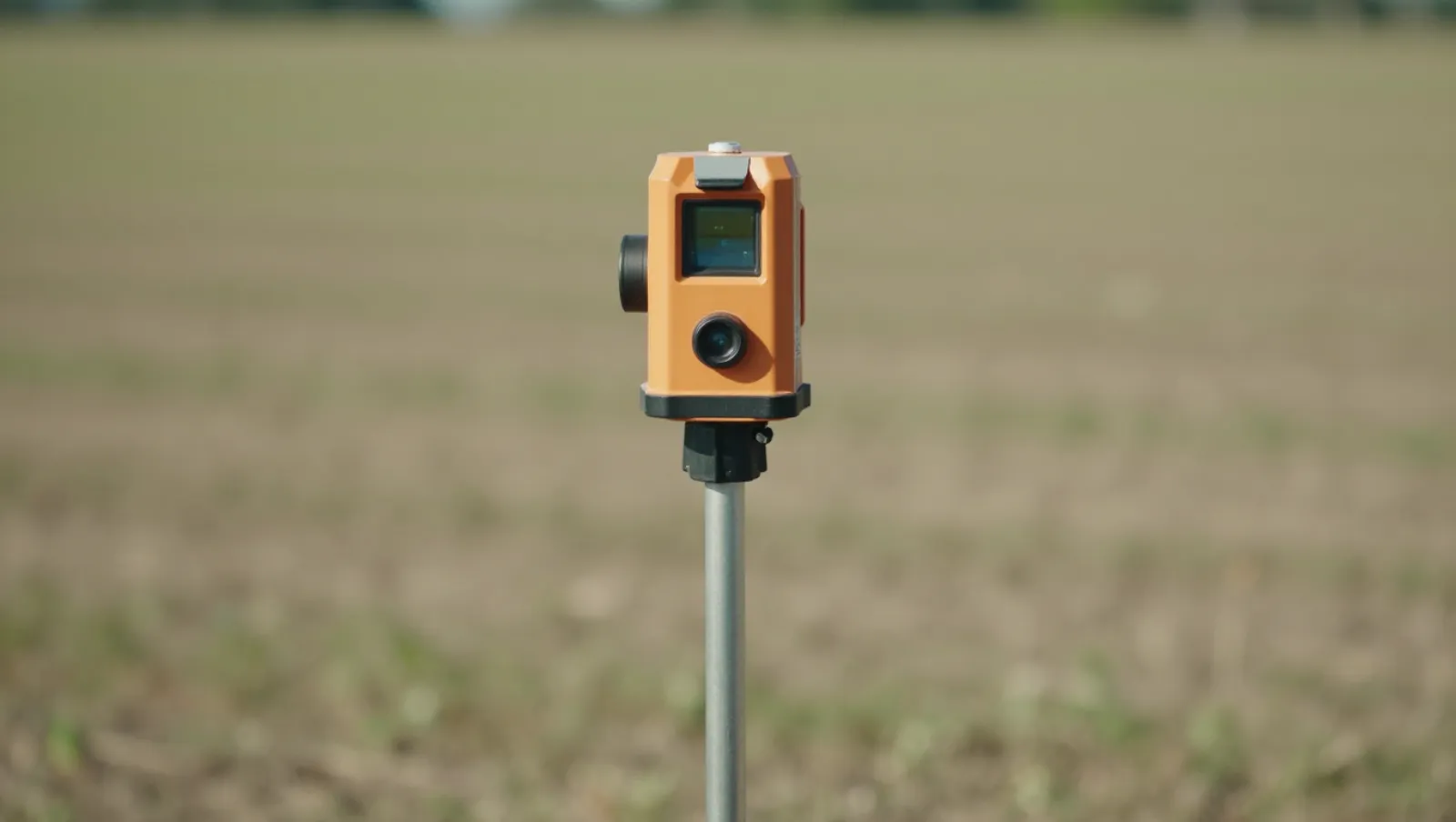 Top Signs Your Property Needs Yard Grading Services Now Orange total station on grassy field conducts land survey work — Daniel Dean Land Clearing, Southeast Texas