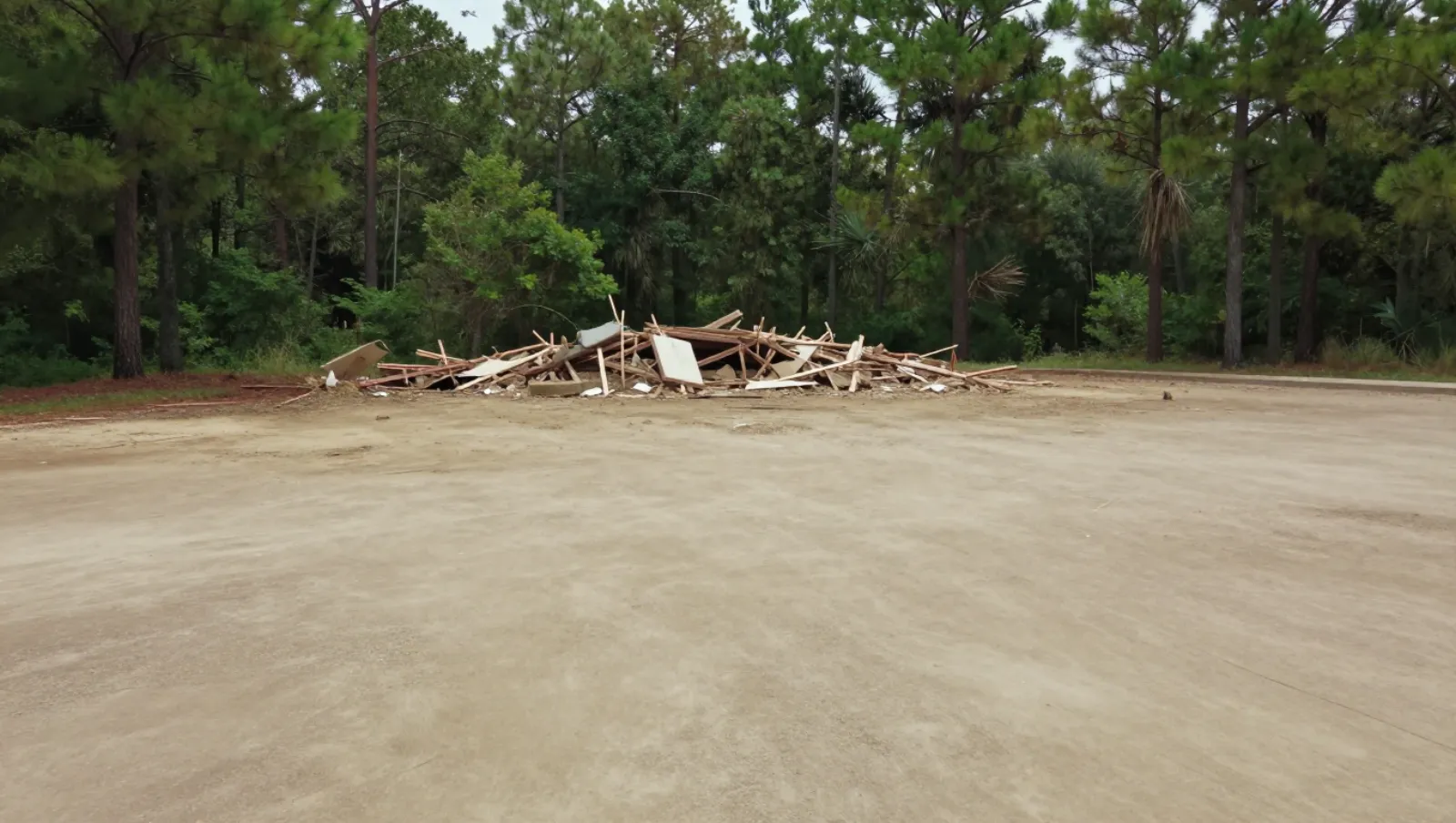 Demolition in Spring, Texas — completed work Dirt field terrain with trees; no machinery, debris clearance work ongoing — demolition in Spring, Texas
