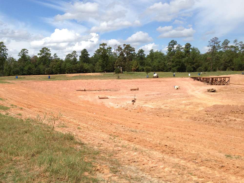 Detention pond during professional regrading work