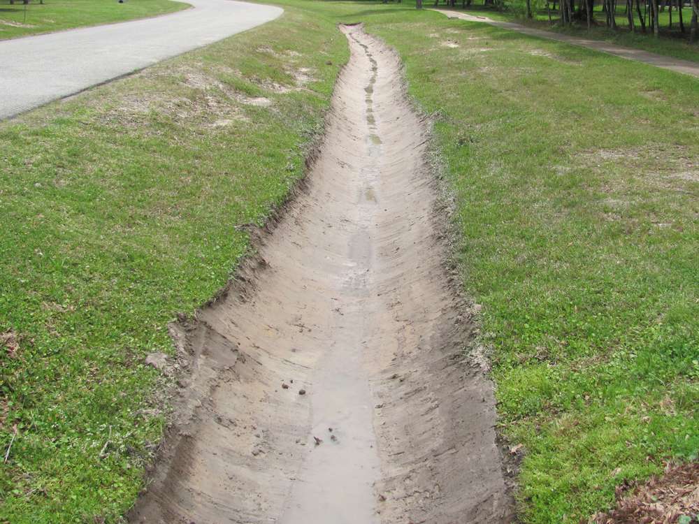 Excavation equipment performing ditch regrading work