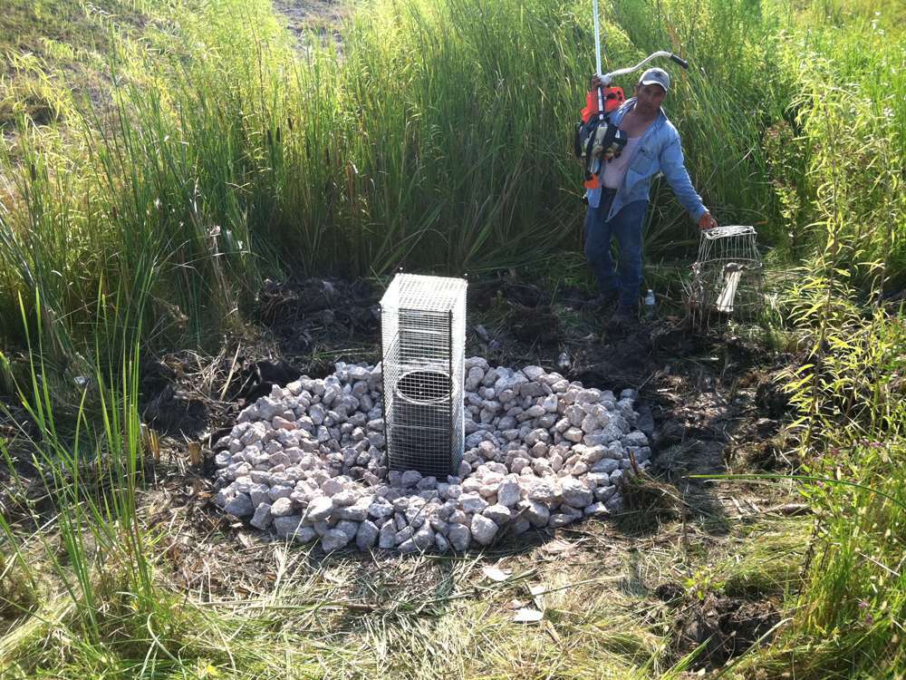 Rip-rap erosion protection along waterway