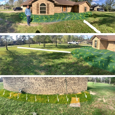 Surface drainage installation to move standing water off a Houston-area yard